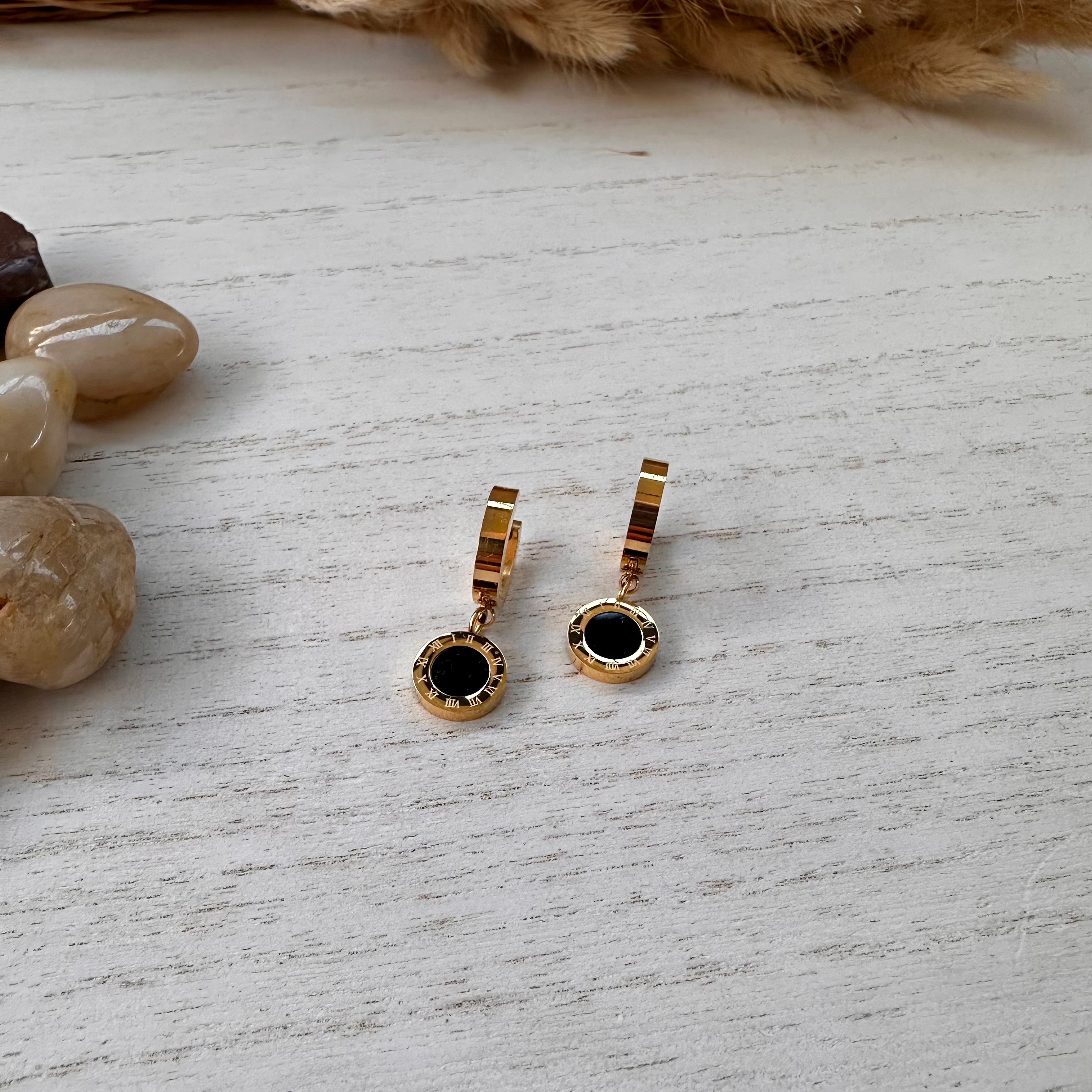 Roman Numeral Black Plate earings